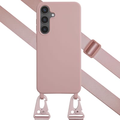 Selencia Hoesje - Geschikt voor Samsung Galaxy S24 FE - Siliconen hoesje met afneembaar koord - Sand Pink