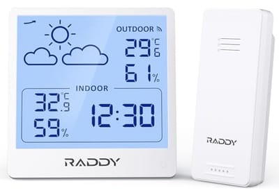 Weerstation Draadloos - Binnen Buiten Thermometer - Weersvoorspelling Thuis - 5 inch TN Display - 100 meter Bereik - Wit
