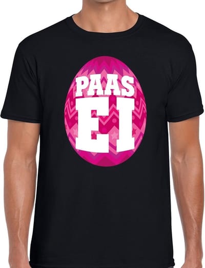 Zwart Paas t-shirt met roze paasei - Pasen shirt voor heren - Pasen kleding S