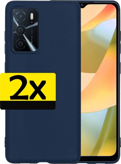 Hoesje - 2 Stuks - Geschikt voor OPPO A16s - Sterk & Shockproof - Case Siliconen - Back Cover - Telefoon Hoes - Telefoonhoesjes - Donkerblauw