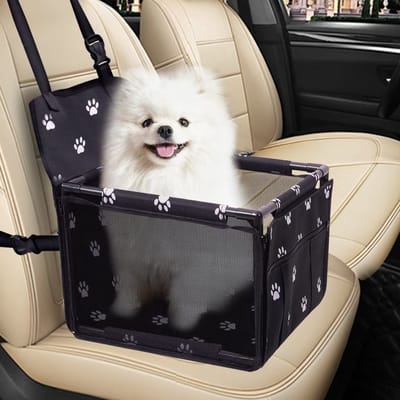 KZQ Autostoel Hond Opvouwbaar Waterbestendig Oxford, Veilige Honden Zitje voor in de Auto met 12 PVC Steunen, Ademend Hondenmand voor Kleine en Middelgrote Honden, Footprint zwart