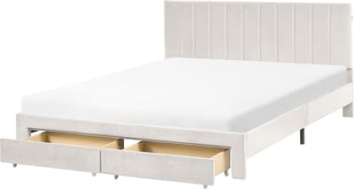 LONZAC - Bed met opbergruimte - Gebroken wit - 160 x 200 cm - Fluweel