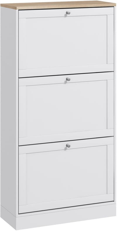 Schoenenkast 3 Kleppen 115x60x23,5cm 18 Paar Schoenen Verstelbaar Scheidingswand Anti-Kantel Hal Eiken/Wit