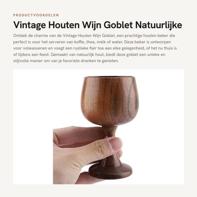 Dailygoods- Wijnbeker Vintage - Houten Bekers - Natuurlijke Hout - 150ml - Koffie/Thee/Melk/Water - Professionele Service - Houten Beker