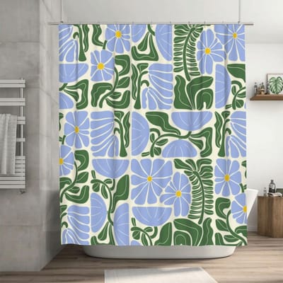 Ibenzoa® Stijlvolle blauwe en groene douchegordijn met abstract bloemenontwerp