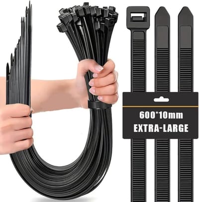 Kabelbinders, 600 mm x 10 mm, uv-bestendig, ultra sterke kabelbinders met 100 kg treksterkte, zwart