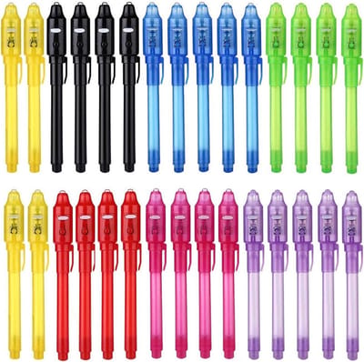 Pack van 30 Onzichtbare Inkt Vulpen voor Kinderen, Spion Pen met UV Licht, Magische Inkt voor Berichten en Creatieve Activiteiten