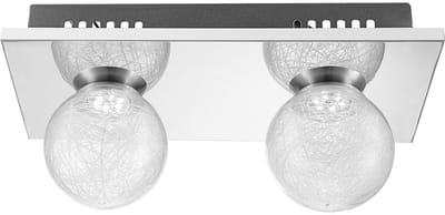 Plafondlamp glazen bol lamp chroom 2 vlammen plafondlamp woonkamer modern, helder, 2x 3W 238Lm warm wit, LxBxH 30x15x12,5 cm