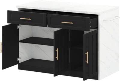 Keukeneiland 120x60x91cm Wit Zart Met Stopcontacten USB Aansluitingen 15m Netsnoer Verstelbare Planken Metalen Grepen Handdoekhouder Barruimte Geschikt Voor Appartementen Keukens En Vergelijkbare Ruimtes