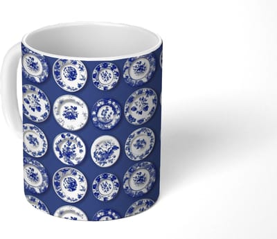 Mok - Koffiemok - Borden - Floraal - Blauw - Mokken - 350 ML - Beker - Koffiemokken - Theemok