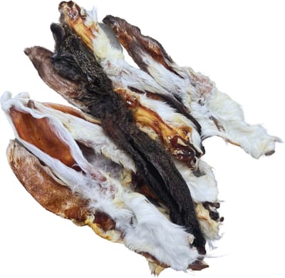 De Snackbark - konijnenoren met haar - 1 kg - hypoallergene hondensnack - met haar