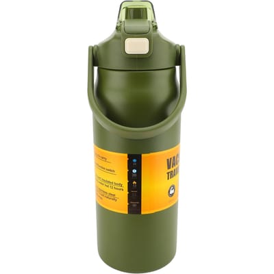 1500ml Geïsoleerde Waterfles met Rietjesdeksel Handvat Herbruikbaar Brede Mond Vacuüm 304 Roestvrijstalen Waterfles voor Mannen L groen