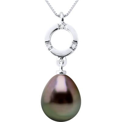 Hanger Sieraden 0,01 Cts Witgoud 375 en Echt Gekweekte Tahiti Parel Peer 9-10 mm