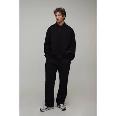 Oversized Boxy Rugby En Rechte Pijp Joggingbroek | Black | Size XS