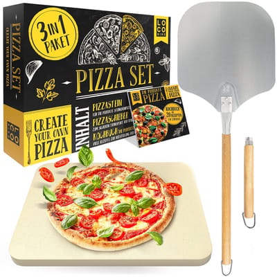 Dailygoods- Pizzasteen voor oven - Set van 3 - Pizzaschep - Rechthoekige pizzasteen - Cordieriet - Knapperige pizzabodens - Pizzaset