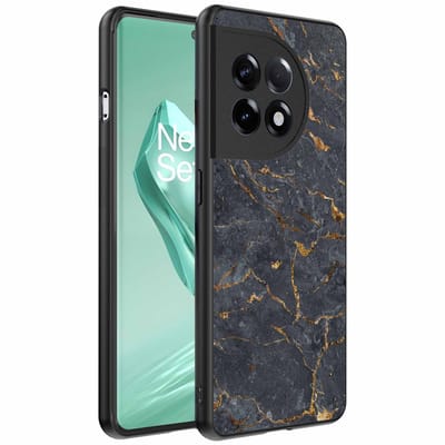 Geschikt voor OnePlus 12R Telefoonhoesje met Grijs Goud Marmer Opdruk - TPU Backcover Case Grey Gold Marble Design - Zwart - Smartphonica geschikt voor OnePlus 12R