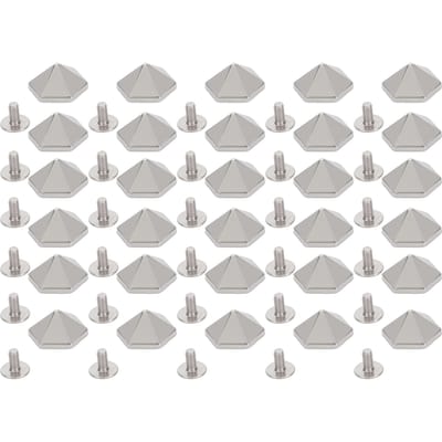 30 Ensembles Rivets à Vis Multifonctionnels 12mm Couleur Or Forme Pyramide Hexagonale Vis en Fer Rivets pour Artisanat du Cuir pour Artisanat argenté