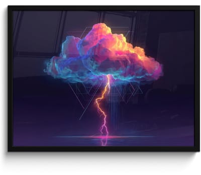 Poster in lijst - Fotolijst 80x60 cm - Posters - Donderwolk - Bliksemschicht - Licht - Blauw - Posterlijst zwart - Decoratie - Wanddecoratie woonkamer - Muurdecoratie slaapkamer