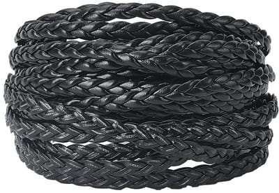 Allecto - Lederen Koord - Gevlochten String - 5m x 5mm - Zwart - Sieraden Maken - Geschikt voor DIY Projecten - Imitatieleer