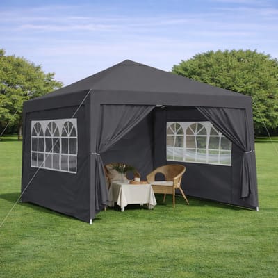 Klapbaar Tuinpaviljoen 3x3m - Partytent Met 4 Zijwanden En Ramen - Waterdicht, UV 50+ - Poedergecoat Staal Met Zandzakken - Voor Tuin, Feest Of Camping - Zwart
