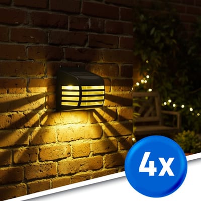 Solar wandlamp buiten 'Stripe' - Set van 4 stuks - Zwart - Warm wit licht (3000K) - IP54 - Gestreept lichteffect - Tuinverlichting op zonne-energie geschikt voor schutting