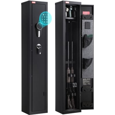 Coffre-fort pour armes à feu, Armoire ignifuge robuste en acier laminé à froid pour fusils avec clavier numérique et clé, Grande armoire pour armes longues avec magasin et éclairage LED,