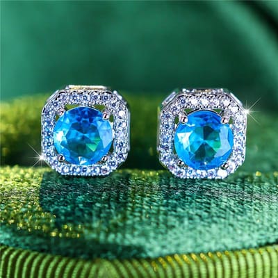 Boucles d'oreilles Boho Femme Pierre Zircon Bleu Rond Mignon Couleur Été Bijoux de Mariage Pour Femmes blue