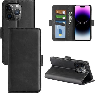 MobyDefend Hoesje - Geschikt voor iPhone 15 Pro - Luxe Wallet Book Case (Sluiting Zijkant) - Zwart