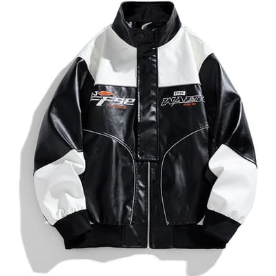 Veste en cuir PU Veste pour hommes Printemps et automne Nouveau col montant Locomotive Vêtements Tendance polyvalente Veste assortie aux couleurs Marée 3XL noir