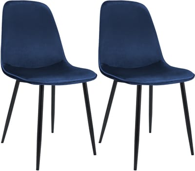 CLP Maryam Set van 2 eetkamerstoelen - klassiek - met rugleuning - zwart metalen frame - belastbaar tot 150 kg - Fluweel/donkerblauw