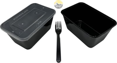 KURTT - magnetronbakjes met deksel - meal prep bakjes - 1000ml - zwart - 100 stuks - herbruikbare vorken 19cm - 100stuks - bpa vrij - reusable - vaatwasbestendig