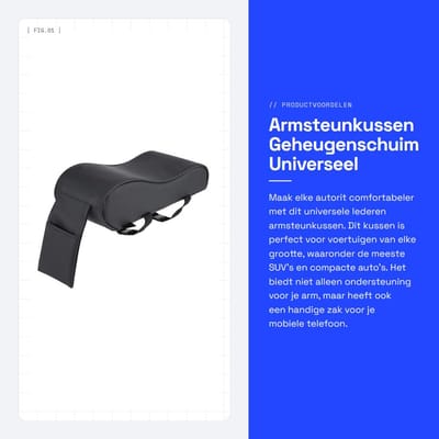 Dailygoods- Armsteunkussen Geheugenschuim - Universeel - Auto-armsteun - Zak voor mobiele telefoon - Verstelbare riem - Hoogwaardige gesp - Armleuningkussen