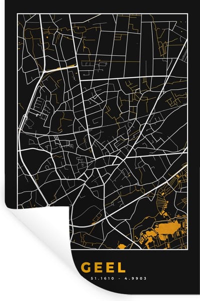 Muurstickers - Sticker Folie - Geel - Stadskaart - Kaart - Goud - Plattegrond - 20x30 cm - Plakfolie - Muurstickers Kinderkamer - Zelfklevend Behang - Zelfklevend behangpapier - Stickerfolie