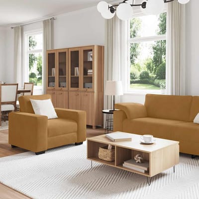 vidaXL - 3-delige - Loungeset - met - kussens - fluweel - bruin