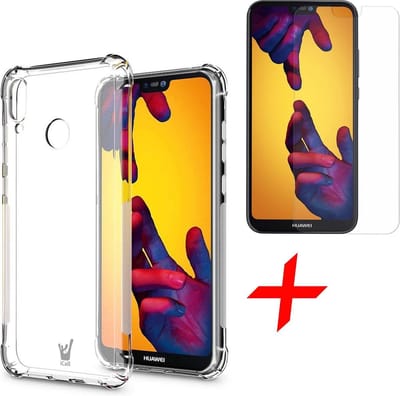Hoesje geschikt voor Huawei P20 Lite - Anti Shock Proof Siliconen Back Cover Case Hoes Transparant - Tempered Glass Screenprotector