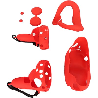 Ensemble de 5 protections en silicone pour Quest 2 Inclut une protection faciale, des protections de poignée de contrôleur, une protection de coque VR, un cache anti-poussière rouge