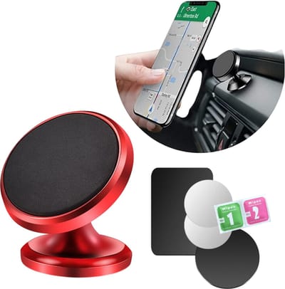 Magnetische verstelbare telefoonhouder incl. 4 Metalen plaatjes - 360° draaibaar - Autohouder telefoon - GSM houder auto - Dashboard - Magneet Telefoonhouder - Rood
