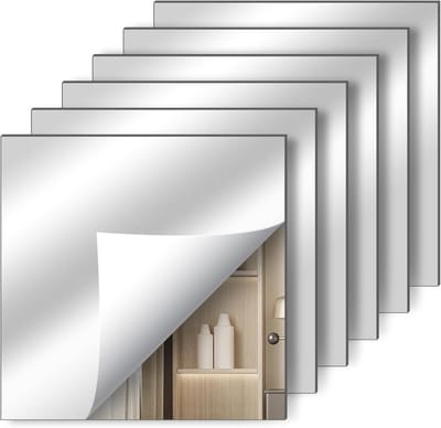 Acryl Wandspiegel Set van 6, Vierkante Spiegels met Hoek van 90 Graden, 20 x 20 cm voor Decoratie en Ruimtevergroting