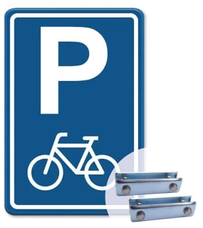 Parkeerbord voor Fietsen E08F - blauw - Weerbestendig Aluminium - 40x60 cm - Bevestiging: Met hekbeugels (voor spijlen- of gaashek)