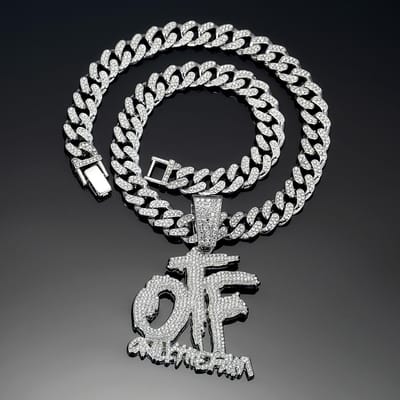 Hip Hop Mode Engelse Letter OTF Hanger Cubaanse Ketting Halsketting, Geschikt voor Dagelijks Gebruik door Mannen en Vrouwen, Rock Party Sieraden gray