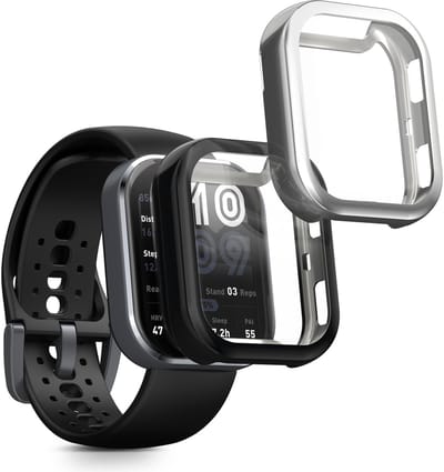 kwmobile 2x smartwatch hoes geschikt voor Amazfit Bip 6 hoesje - Siliconen sporthorloge cover - Activity tracker case in zwart / zilver