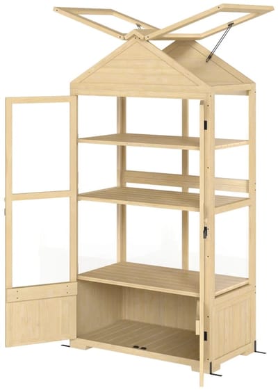 Koude Mini Kas met 3 Planken, Dakraam, Afsluitbare deur - 3 Etages - Tuinkas - Broeikas - Kweekkas - Tomatenkas - Groentekas - Plantenkas - voor Groenten, Bloemen, Planten - 100 x 56,5 x 178 cm - Grijs