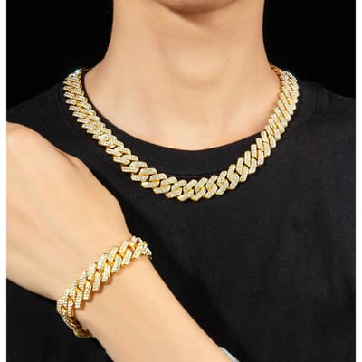 Nieuwe legering Cubaanse ketting 14 mm diamantvormig origineel ontwerp diamant ketting voor mannen en vrouwen 40cm 85g rosé gouden kleur