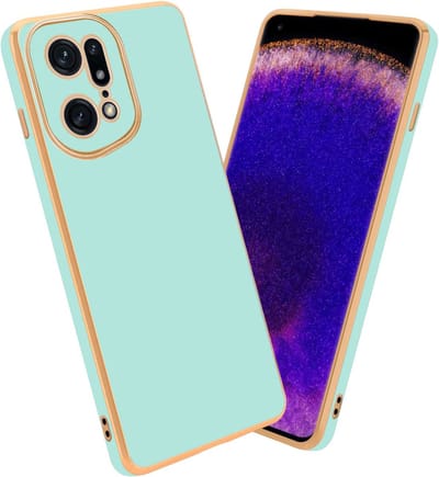 Cadorabo Hoesje geschikt voor Oppo FIND X5 PRO in Glossy Mintgroen - Goud - Beschermhoes Case Cover van flexibel TPU-silicone en met camerabescherming