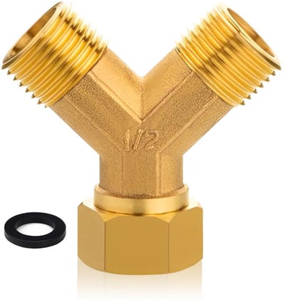 Y-verdeler 1/2 inch, 2-weg messing beweegbare schroefverbinding, Y-stuk verdeler 1/2 inch IG x AG x AG, wateraansluiting fittingen met afdichting, beweegbare schroefverbinding voor