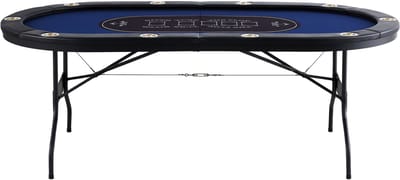 Opvouwbare pokertafel voor 10 spelers, 84" ovale blackjack- en Texas Holdem-tafel met beklede rails en roestvrijstalen bekerhouders, draagbare, opvouwbare casinokaarttafel