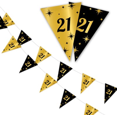 LUQ - 21 Jaar - Slinger - Leeftijd - Versiering - Verjaardag - decoratie - Feest - Hangdecoratie - Goud/Zwart