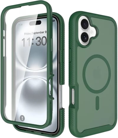 Hoesje met Ingebouwde Screenprotector Geschikt voor Apple iPhone 16 Plus - Compatibel met MagSafe / Qi2 - Full Protect - Schokbestendige Beschermhoes - Case Matte Groen