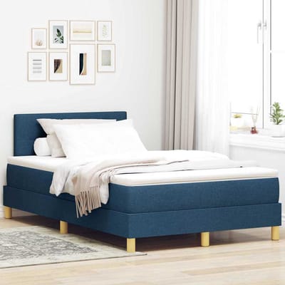 vidaXL - Boxspring - bed - met - kussen - met - hoofdeinde - Blauw - 120 - x - 200 - cm - Stof