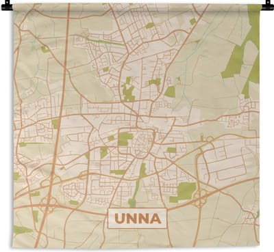 Wandkleed - Wanddoek - Unna - Vintage - Kaart - Stadskaart - Plattegrond - 180x180 cm - Wandtapijt